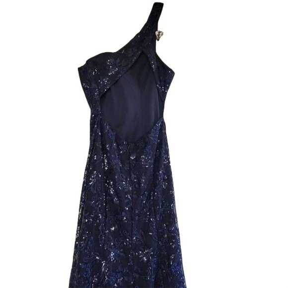 LUXURY ONE SHOULDER NAVY SEQUIN MAXI DRESS SZ S - Picture 10 of 16